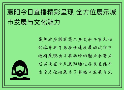 襄阳今日直播精彩呈现 全方位展示城市发展与文化魅力